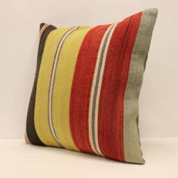 Handmade Turkish Kilim Pillow Cover, Bohemian Throw - 18x18 - thumbnail 3