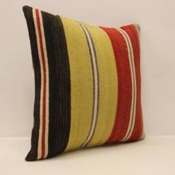 Handmade Turkish Kilim Pillow Cover, Bohemian Throw - 18x18 - thumbnail 2