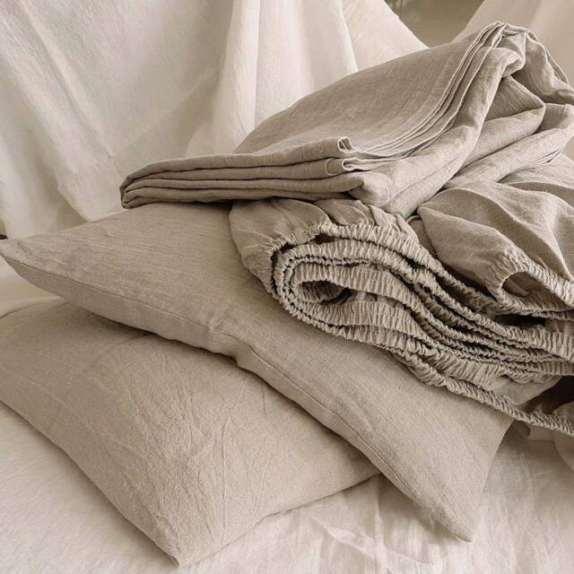 stonewashed Linen Sheet Set Natural Flax Beige Breathable Cottage Bedding - image 1