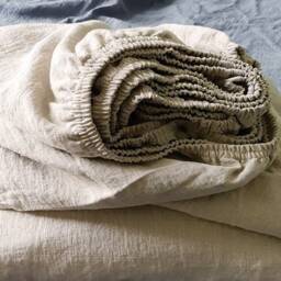 stonewashed Linen Sheet Set Natural Flax Beige Breathable Cottage Bedding - thumbnail 3
