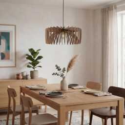 Wood Light Fixture, Pendant Lamp, Wooden Lampshade, Nordic Design, Ceiling Light, Mid Century Modern, Kitchen Island, Natural - thumbnail 2