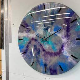 50cm Large Grey Purple & Blue Modern Resin Wall Clock, Unusual Abstract Clock - thumbnail 3