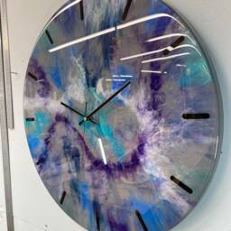 50cm Large Grey Purple & Blue Modern Resin Wall Clock, Unusual Abstract Clock - thumbnail 4