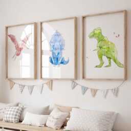 Set Of 6 Dino Prints For Little Kids Room - Babyroom Wall Art Colorful Watercolor Illustrations Kids Nursery - thumbnail 3