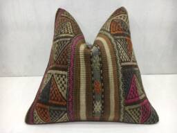 Vintage Kilim Pillow Cover, Handwoven Bohemian Accent - 16x16 Inch