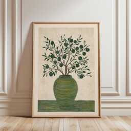 Olive Vase Still Life Poster, Botanical Mediterranean Art Print - thumbnail 2