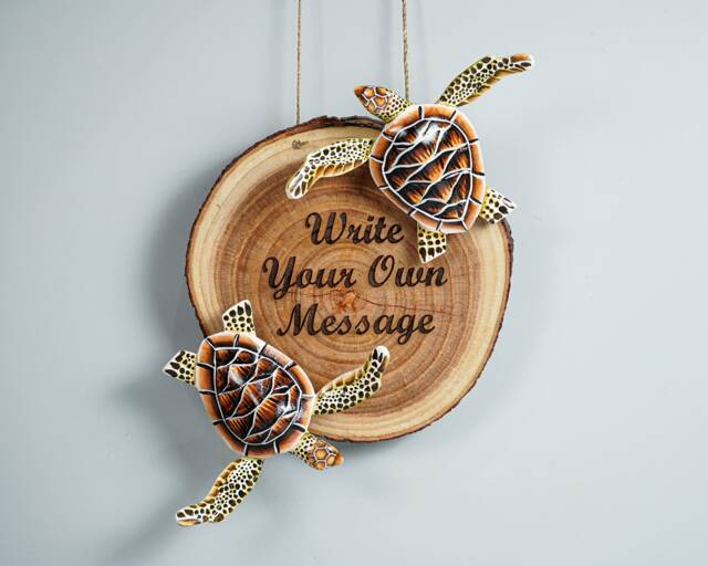 Custom Wood Sign, Family Name Door Hanger, Handmade, Brown Turtle, Outdoor Decor, Carving, Couple Wall Art, Memorial Gift - image 1