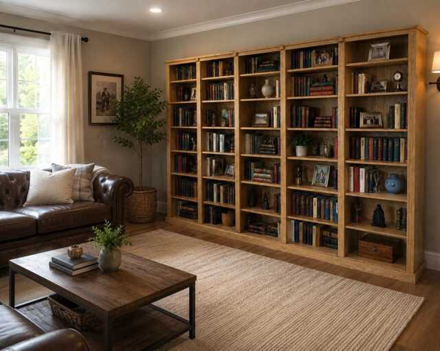Solid Oak Bookcase, Heavy Duty Library Shelving Unit, Traditional Style Bookshelves - image 1