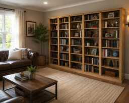Solid Oak Bookcase, Heavy Duty Library Shelving Unit, Traditional Style Bookshelves - thumbnail 1