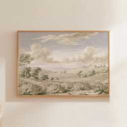 Beige Countryside Landscape Poster, Vintage Paper Wall Art - thumbnail 1