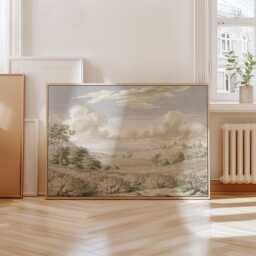 Beige Countryside Landscape Poster, Vintage Paper Wall Art - thumbnail 4