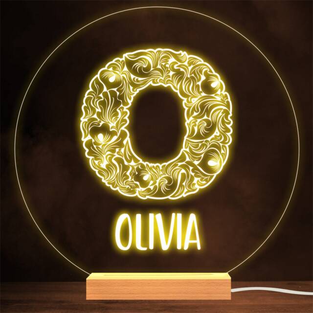 Floral Font Letter Initial O Personalised Gift Lamp Night Light - image 1
