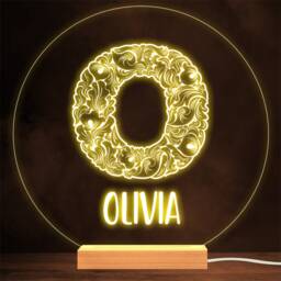 Floral Font Letter Initial O Personalised Gift Lamp Night Light - thumbnail 1