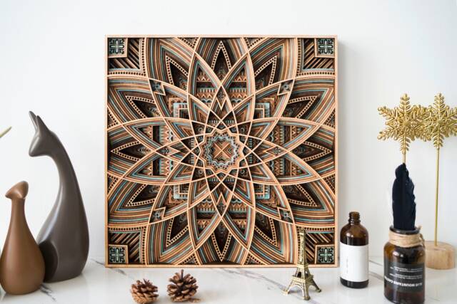 Astral Mandala Wood Sculpture, Multilayer Geometric Modern Decor, Wall Art For Home & Office - image 1