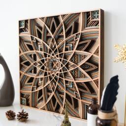 Astral Mandala Wood Sculpture, Multilayer Geometric Modern Decor, Wall Art For Home & Office - thumbnail 2