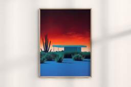 Roadside Remains The Motel Sunset Print, Desert Landscape Art, Southwestern Decor, Western Wall Vintage Retro Art Boho Eclectic - thumbnail 1