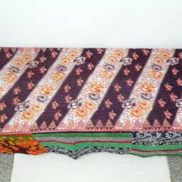 Handmade Floral Kantha Quilt Indian Cotton Twin Bedspread - thumbnail 3