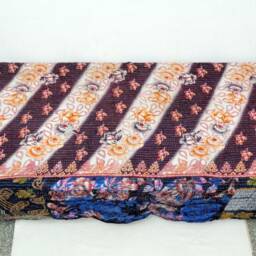 Handmade Floral Kantha Quilt Indian Cotton Twin Bedspread - thumbnail 4