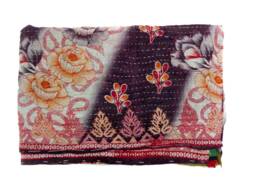 Handmade Floral Kantha Quilt Indian Cotton Twin Bedspread