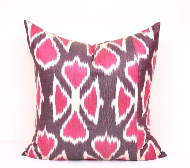 Floral Ikat Pillow Cover, Red Accent Pillow, Handmade Silk Cotton Cushion - 20x20 Inches - image 1