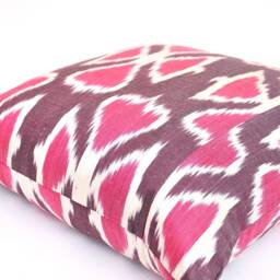 Floral Ikat Pillow Cover, Red Accent Pillow, Handmade Silk Cotton Cushion - 20x20 Inches - thumbnail 2