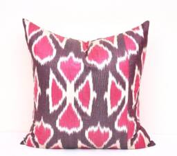 Floral Ikat Pillow Cover, Red Accent Pillow, Handmade Silk Cotton Cushion - 20x20 Inches - thumbnail 1