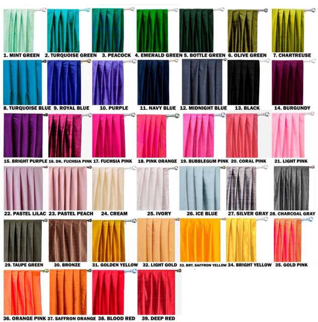 100% Pure Silk Curtains - Rod Pocket, Grommet, Box Pleat, Three Pinch Pleat, Tab Top & Plain Ring Topplease Mention Color Name in Order Note - image 1