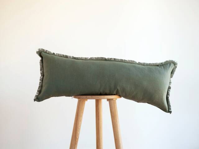 Long Green Lumbar Pillow, Sage Throw Raw Edge Long May in Custom Size. Lumbar Cushion, Cover Only - image 1