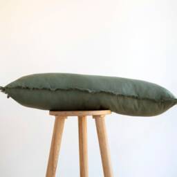 Long Green Lumbar Pillow, Sage Throw Raw Edge Long May in Custom Size. Lumbar Cushion, Cover Only - thumbnail 2
