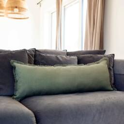 Long Green Lumbar Pillow, Sage Throw Raw Edge Long May in Custom Size. Lumbar Cushion, Cover Only - thumbnail 3