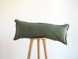 Long Green Lumbar Pillow, Sage Throw Raw Edge Long May in Custom Size. Lumbar Cushion, Cover Only
