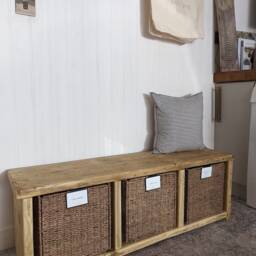 Rustic Shoe Rack Bench - Farmhouse Entryway Table Handmade From Reclaimed Wood - Duddon - thumbnail 2