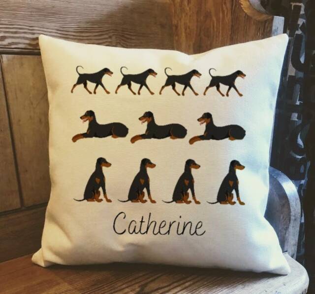 Personalised Doberman Dog Country Canvas Cushion - Customised Owner & Lover Linen Puppy Cover With Inner Filler - image 1