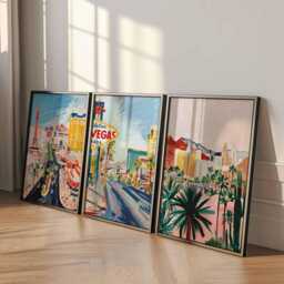 Set Of 3 Las Vegas Posters, Nevada Wall Art, Usa Travel Prints, Retro Poster Set, Vintage Decor Prints - thumbnail 2