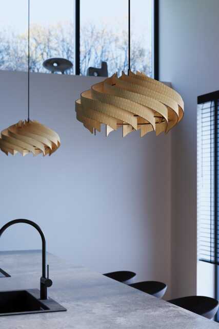 Natural Birch Wood Pendant Light - Handmade Scandinavian Ceiling Lamp Shadow Art Wooden Chandelier For Dining Room, Majesty By Sonliner - image 1