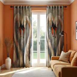 Romantic Swan Curtains, Heart Shaped Drapes, Love Bird Window Panels, Elegant Animal Print Curtain For Living Room Or Bedroom - thumbnail 3
