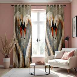 Romantic Swan Curtains, Heart Shaped Drapes, Love Bird Window Panels, Elegant Animal Print Curtain For Living Room Or Bedroom - thumbnail 2