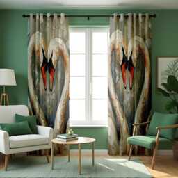 Romantic Swan Curtains, Heart Shaped Drapes, Love Bird Window Panels, Elegant Animal Print Curtain For Living Room Or Bedroom