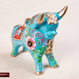 Hand-Painted Turquoise Pucara Bull 8.5 - thumbnail 2