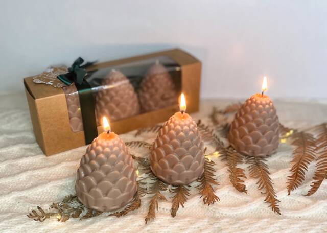 Christmas Candle Set, Pine Cone Candles, Christmas Decorative Candle, White Christmas Candles, Chritmas Gift Idea, Chritmas Table Decoration - image 1