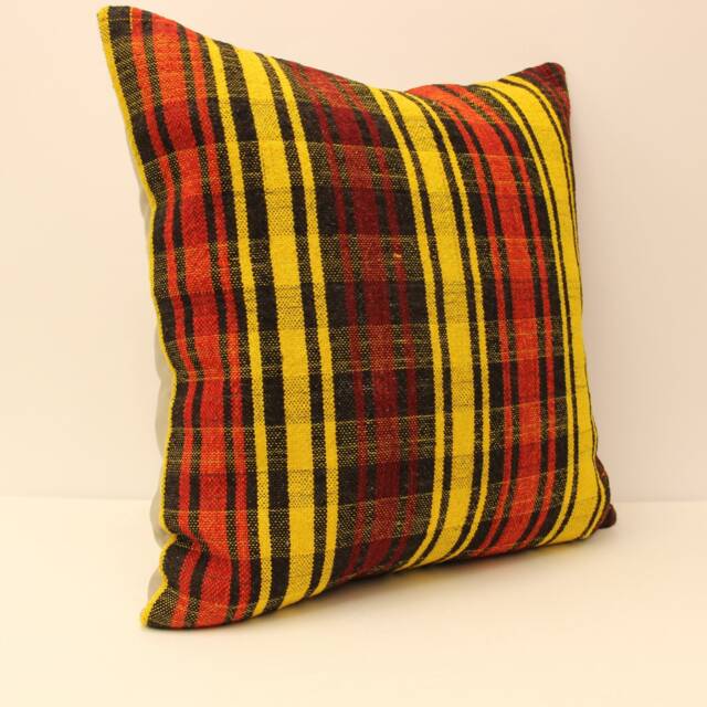 Turkish Kilim Pillow, 24x24 Bohemian Cushion Handwoven Anatolian Boho Sofa Accent Cover 4Af-19 - image 1