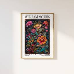 William Morris Tapestry Flowers Print, Cotton Prints Exhibition Vintage Poster, Classic Traditional Poster Floral Art - thumbnail 1