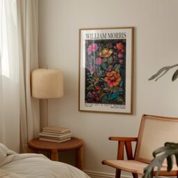 William Morris Tapestry Flowers Print, Cotton Prints Exhibition Vintage Poster, Classic Traditional Poster Floral Art - thumbnail 2