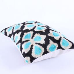 Ikat Velvet Pillow Cover, Handmade Cushion, Decorative Throw Pillow, Boho Cushion Turkish Home Decor - thumbnail 4