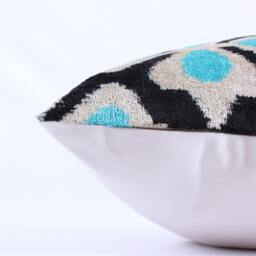 Ikat Velvet Pillow Cover, Handmade Cushion, Decorative Throw Pillow, Boho Cushion Turkish Home Decor - thumbnail 3