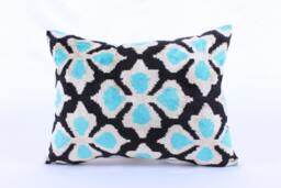 Ikat Velvet Pillow Cover, Handmade Cushion, Decorative Throw Pillow, Boho Cushion Turkish Home Decor - thumbnail 1