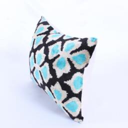 Ikat Velvet Pillow Cover, Handmade Cushion, Decorative Throw Pillow, Boho Cushion Turkish Home Decor - thumbnail 2