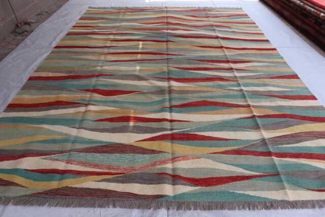 9x12 Ft Tribal Chubi Afghan Kilim Rug, Flatweave Area Brand New Kilim, Maimana Oriental Turkmen Rug For Bedroom, Living Room - image 1