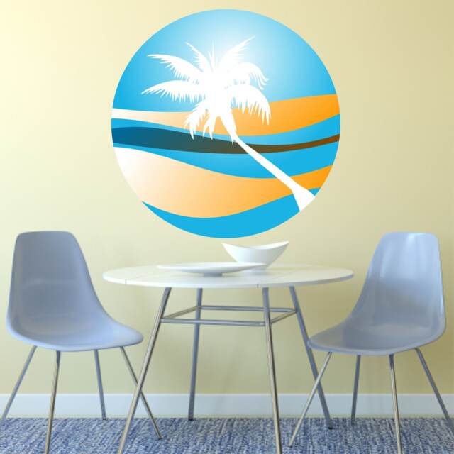 Palm Tree Sunset Wall Sticker Decal Holiday Paradise Beach Tropical Retro Art Mural - image 1