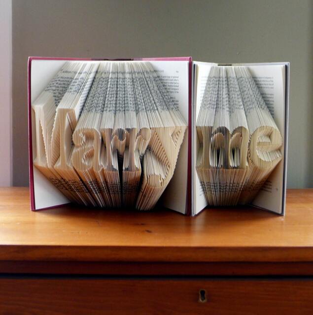 Marry Me Sign Books Marriage Proposal Will You - Engagement Anniversary Gift Custom Phrase Unique Ideas Love - image 1